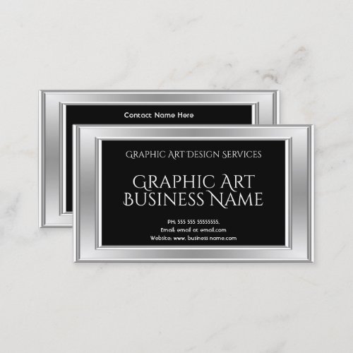 Elegant Modern Graphic Art Design Silver Black Business Card