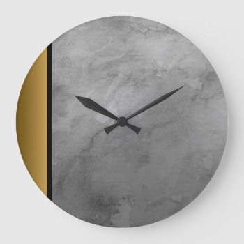 Elegant Modern Gray Black Gold Marble Pattern  Large Clock by Sozo4all at Zazzle