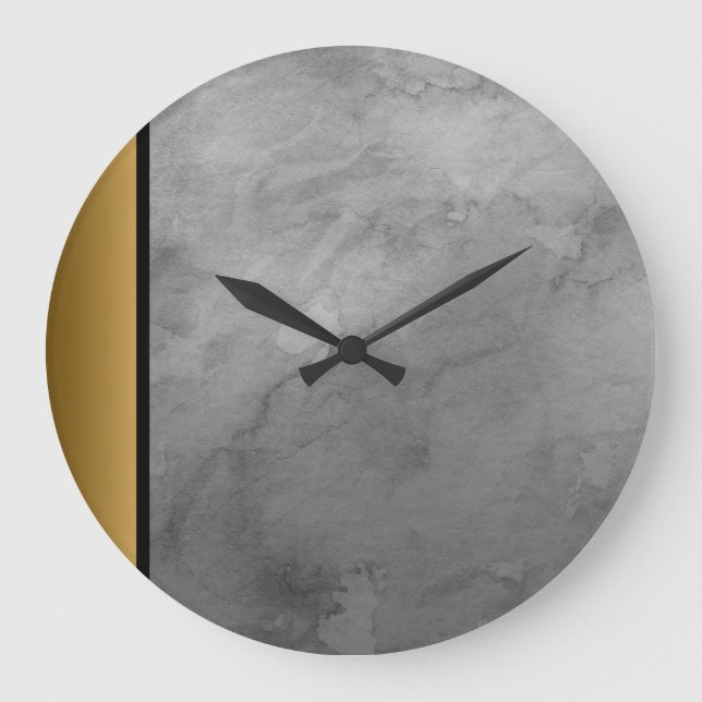 Elegant Modern Gray Black Gold Marble Pattern  Large Clock (Front)