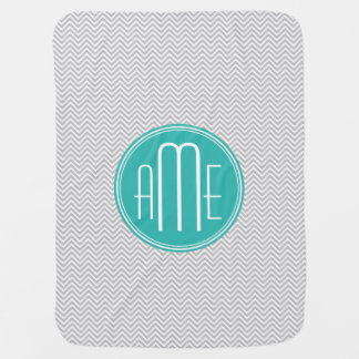 Elegant Modern Gray Chevron and Mint Monogram Baby Blanket
