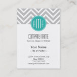 Elegant Modern Gray Chevron and Mint Monogram Business Card