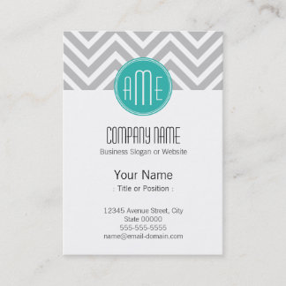 Elegant Modern Gray Chevron and Mint Monogram Business Card