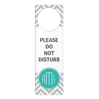 Elegant Modern Gray Chevron and Mint Monogram Door Hanger