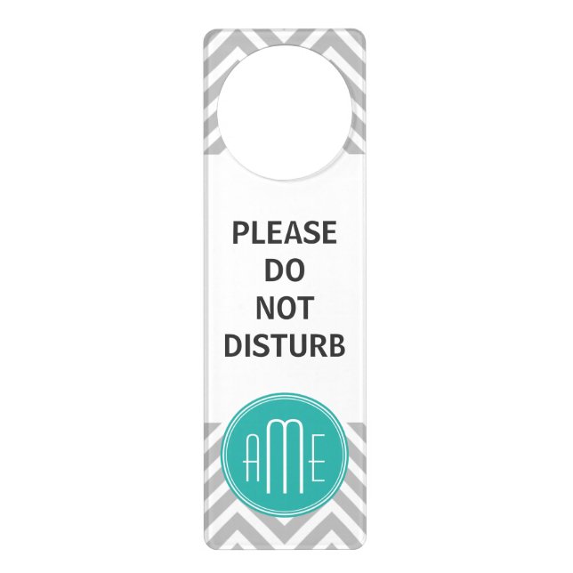 Elegant Modern Gray Chevron and Mint Monogram Door Hanger (Front)