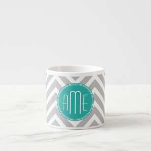 Elegant Modern Gray Chevron and Mint Monogram Espresso Cup