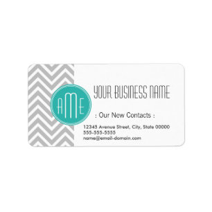 Elegant Modern Gray Chevron and Mint Monogram Label