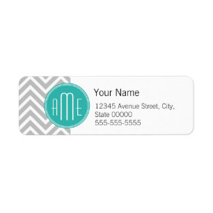 Elegant Modern Gray Chevron and Mint Monogram Label