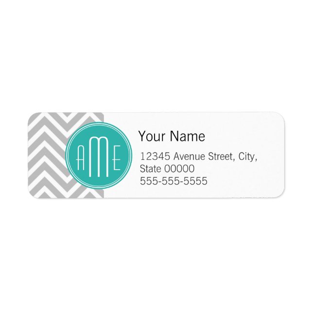 Elegant Modern Gray Chevron and Mint Monogram Label (Front)