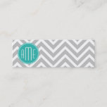 Elegant Modern Gray Chevron and Mint Monogram Mini Business Card