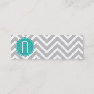 Elegant Modern Gray Chevron and Mint Monogram Mini Business Card