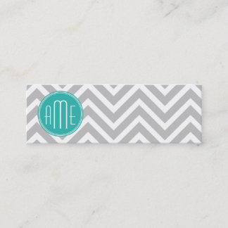 Elegant Modern Gray Chevron and Mint Monogram Mini Business Card