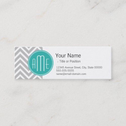 Elegant Modern Gray Chevron and Mint Monogram Business Cards