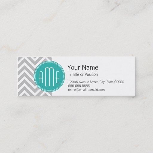 Customizable Elegant Modern Gray Chevron and Mint Monogram Business Cards