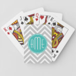 Elegant Modern Gray Chevron And Mint Monogram Playing Cards at Zazzle