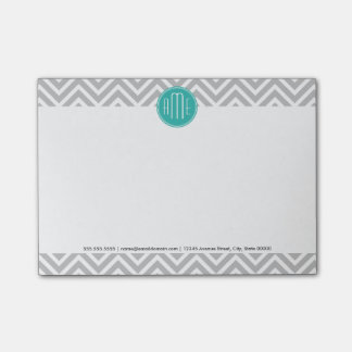 Elegant Modern Gray Chevron and Mint Monogram Post-it Notes
