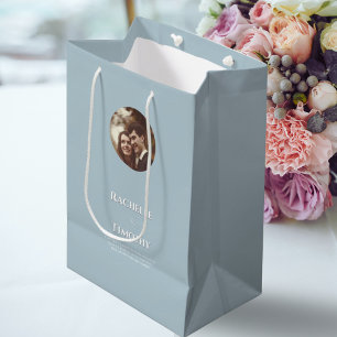 Elegant Modern Gray Personalized Photo Wedding Medium Gift Bag