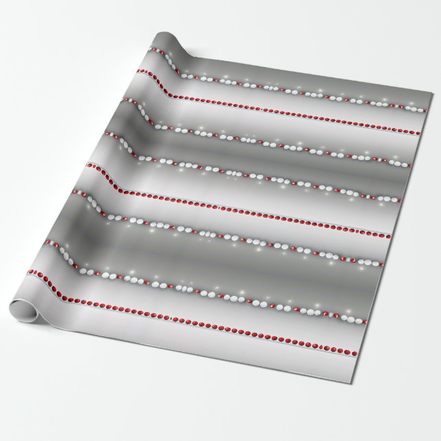Elegant Modern Gray, Red, White Garland Gift Wrap (Unrolled)