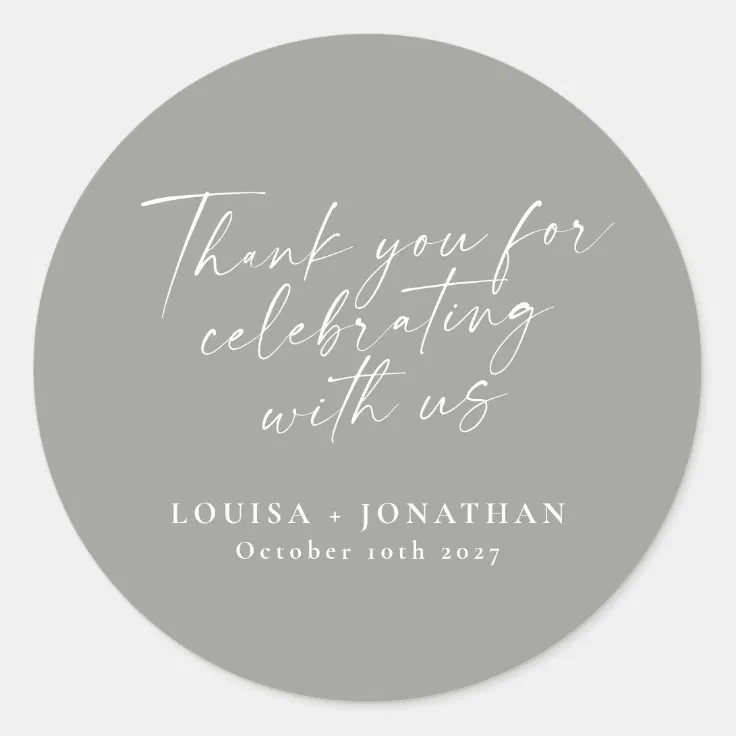 Elegant Modern Gray Trendy Script Custom Thank You Classic Round ...