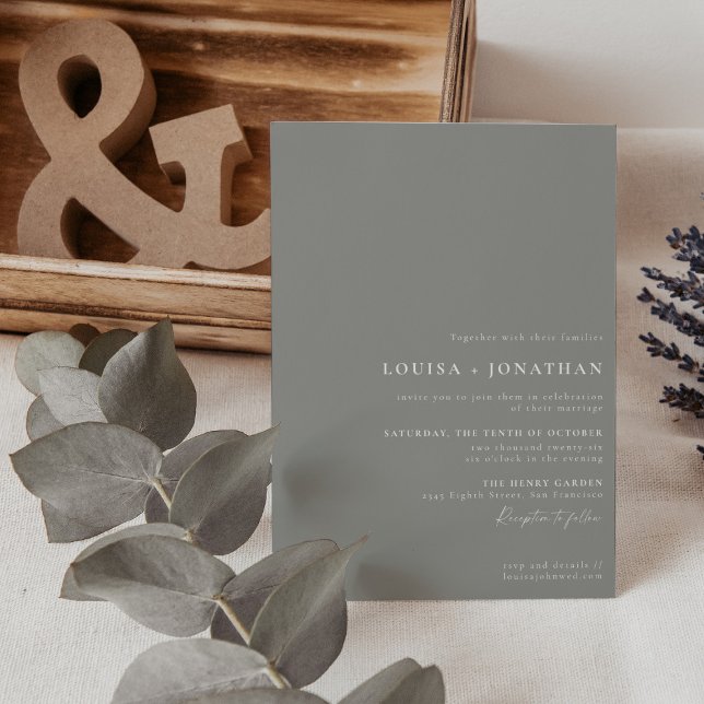 Elegant Modern Gray Trendy Script Minimal Wedding Invitation (Creator Uploaded)