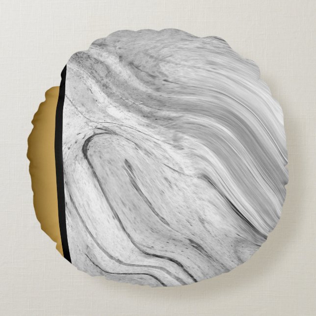Elegant Modern Gray White Black Marble Pattern  Round Pillow (Front)