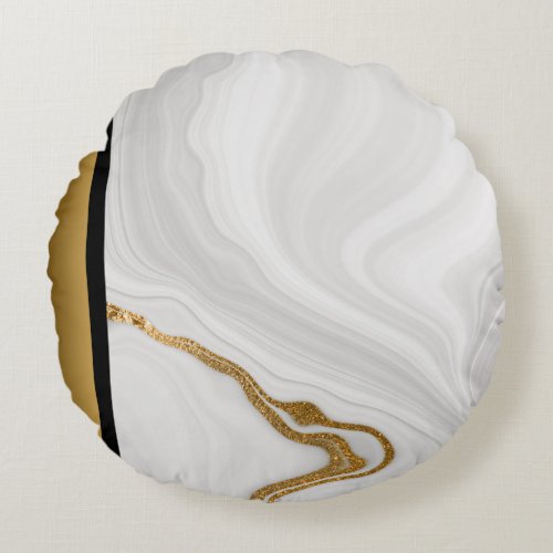 Elegant Modern Gray White Gold Marble Pattern  Round Pillow
