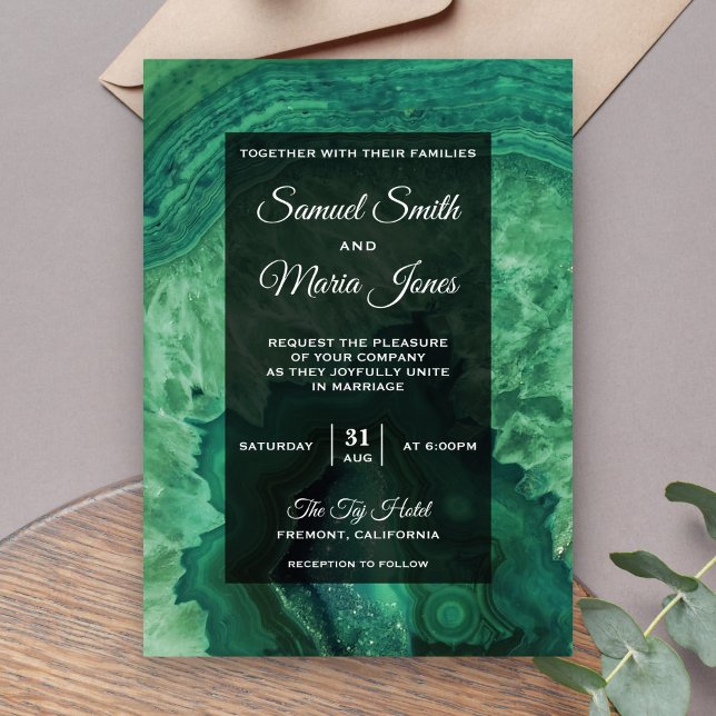 Elegant Modern Green Agate Wedding Invitation (Creator Uploaded)