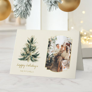 Elegant Modern Green and Gold Christmas Tree Photo Card