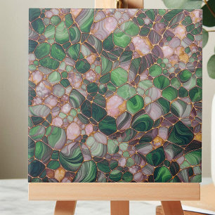 Elegant Modern Green and Gold Pebble Ceramic Tile