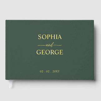 Elegant Modern Green and Gold Wedding Foil Guest Book
