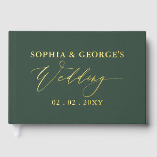 Elegant Modern Green and Gold Wedding Foil Guest Book