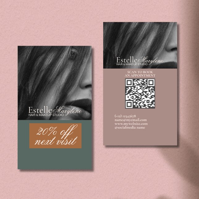 Elegant Modern Green Brown Photo Hair Studio    (Creator Uploaded)