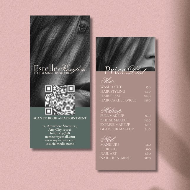 Elegant Modern Green Brown Photo Hair Studio    Rack Card (Creator Uploaded)