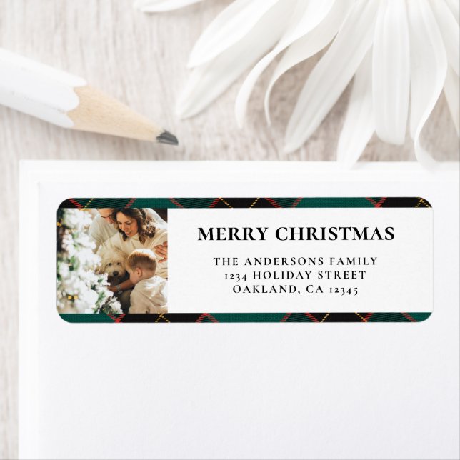 Elegant Modern Green Buffalo Plaid Christmas Label (Insitu)