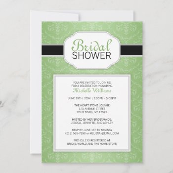 Elegant Modern Green Damask Bridal Shower Invitation by starzraven at Zazzle
