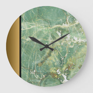 Elegant Modern Green Gold Marble Stone Pattern Large Clock