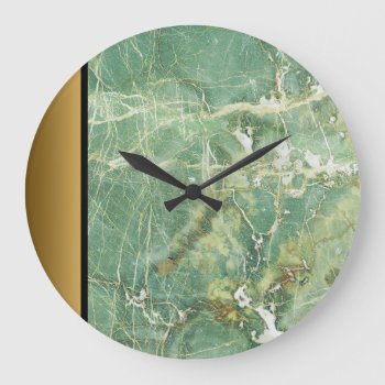 Elegant Modern Green Gold Marble Stone Pattern  Large Clock by Sozo4all at Zazzle
