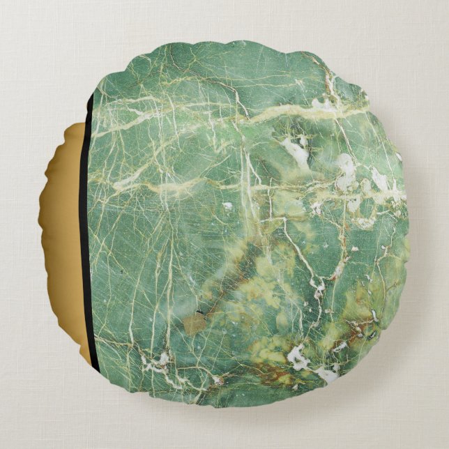 Elegant Modern Green Gold Marble Stone Pattern  Round Pillow (Front)