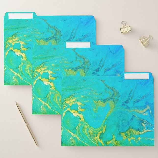 Elegant Modern Green Gold Marble Stone Texture File Folder (Set)