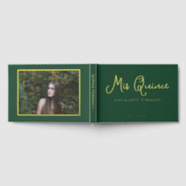 Elegant Modern Green Gold Photo Quinceañera Guest Book