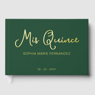 Elegant Modern Green Gold Quinceañera Foil Guest Book