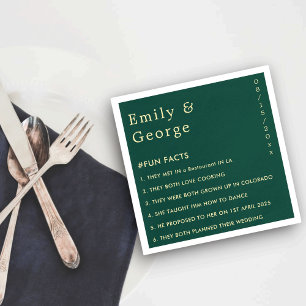 Elegant Modern Green Gold Simple Fun Facts Wedding Napkins