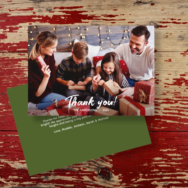 Elegant Modern Green Holiday Photo Thank You Card (Creator Uploaded)