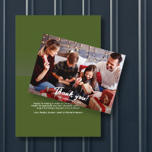 Elegant Modern Green Holiday Photo Thank You Card