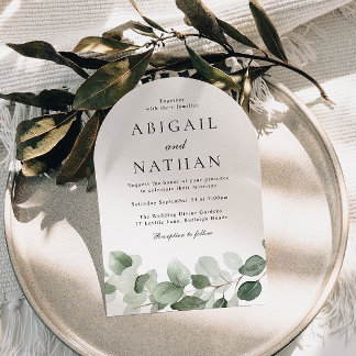 Elegant Modern Green Leaf Wedding Arch Invitation