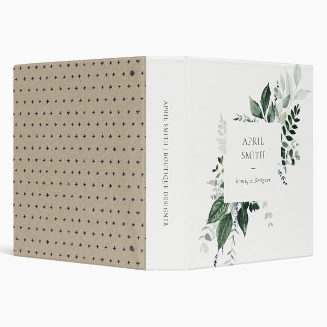 Elegant Modern Green Leafy Tropical Foliage Fern 3 Ring Binder (Background)