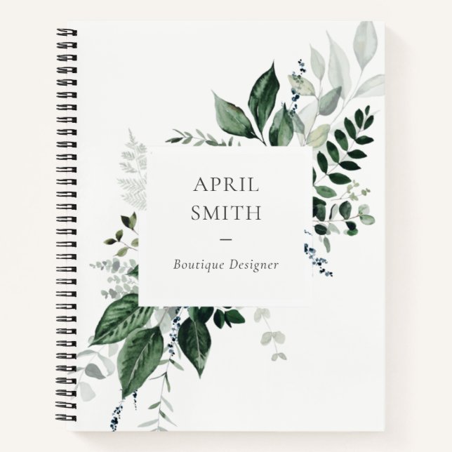 Elegant Modern Green Leafy Tropical Foliage Fern Notebook (Front)