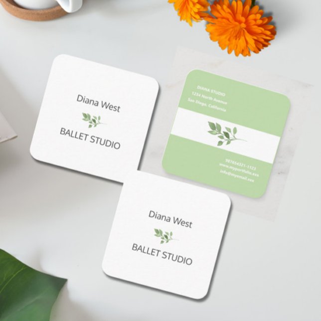 Elegant Modern Green Leaves Rounded Edges  Square Business Card (Creator Uploaded)