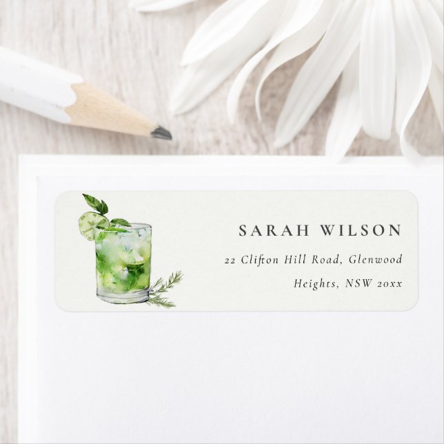 Elegant Modern Green Margarita Cocktail Address Label (Insitu)