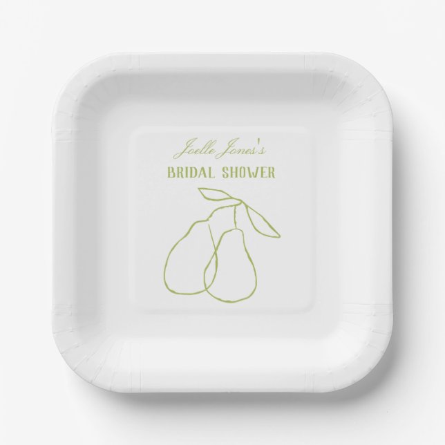 Elegant Modern Green Perfect Pear Bridal Shower Paper Plates (Front)