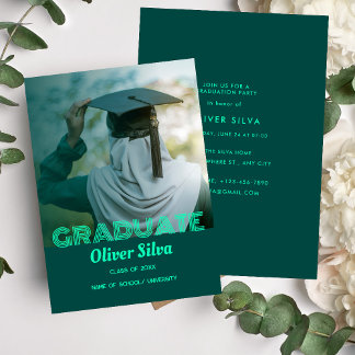 Elegant Modern Green Personalized Graduation Party Invitation